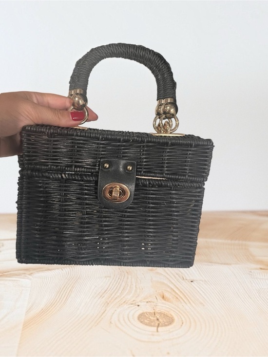 Handbags - Woven Top-Handle Tote Bag in Black with Gold Hardware